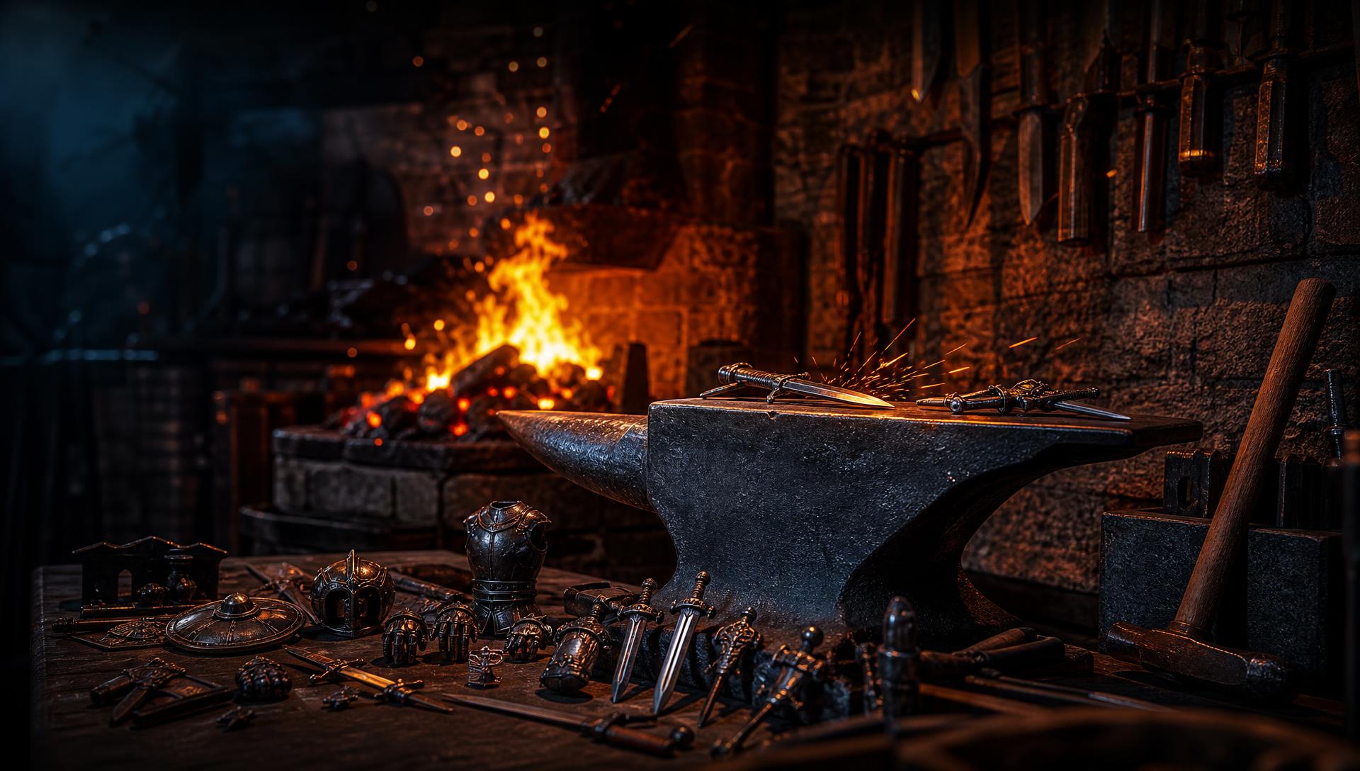 Miniature display stands and props in red-blue studio lighting
